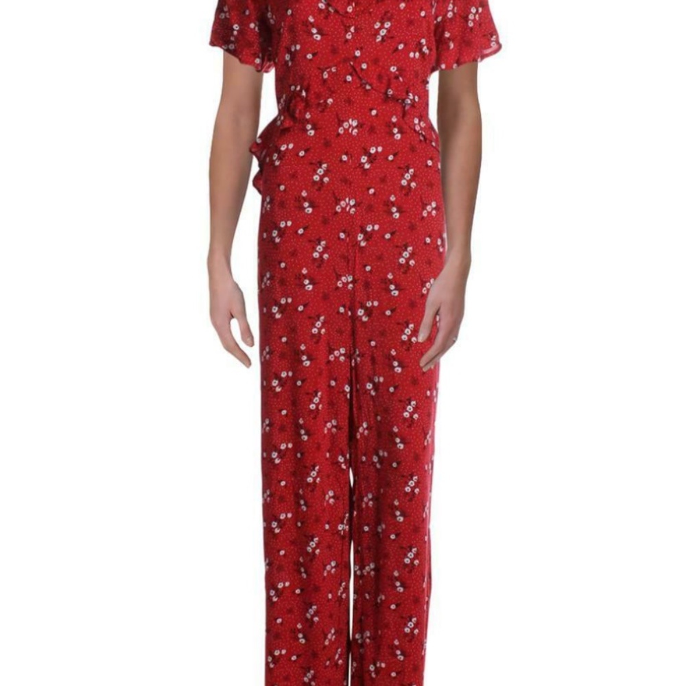 New One Hart Women’s red floral v-neck jumpsuit L